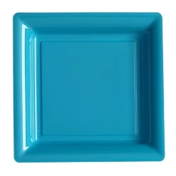 12 ASSIETTES PLATES CARRÉES RÉUTILISABLES 24CM BLEU TURQUOISE