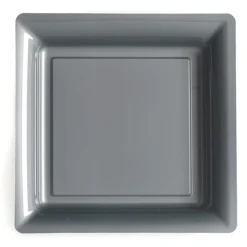 12 ASSIETTES PLATES CARRÉES RÉUTILISABLES 24CM GRIS