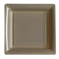 12 ASSIETTES PLATES CARRÉES RÉUTILISABLES 24CM TAUPE