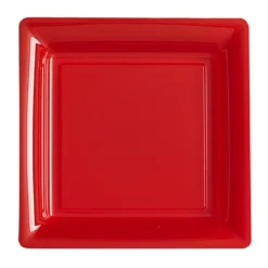 12 ASSIETTES PLATES CARRÉES RÉUTILISABLES 24CM ROUGE