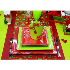 12 ASSIETTES PLATES CARRÉES RÉUTILISABLES 24CM VERT ANIS