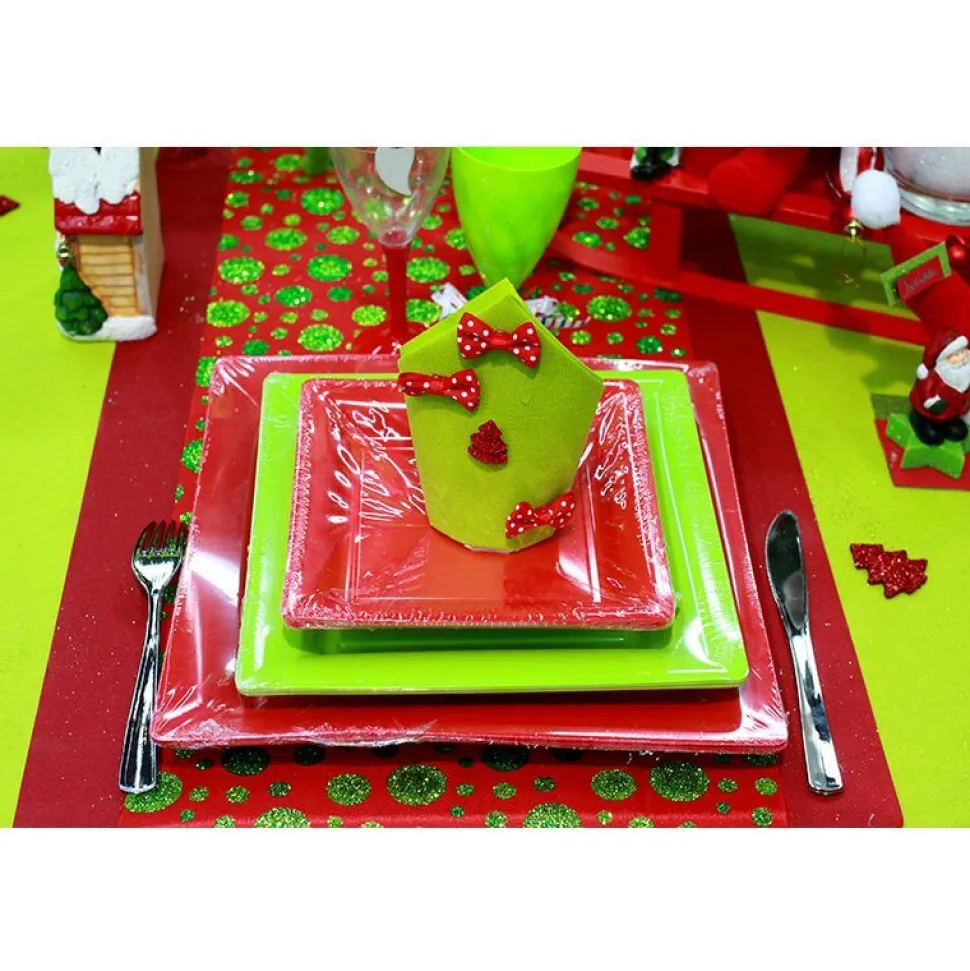 12 ASSIETTES PLATES CARRÉES RÉUTILISABLES 24CM VERT ANIS