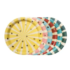 6 ASSIETTES RAYURES CIRQUE ÉTOILE OR 18CM COLORÉ