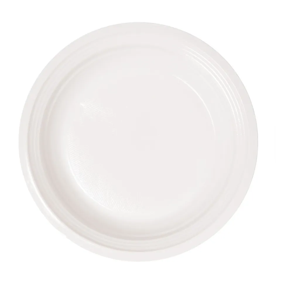 100 ASSIETTES RONDES RÉUTILISABLES 20.5CM BLANC