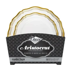 32 ASSIETTES RÉUTILISABLE ARISTOCRATE BLANC OR
