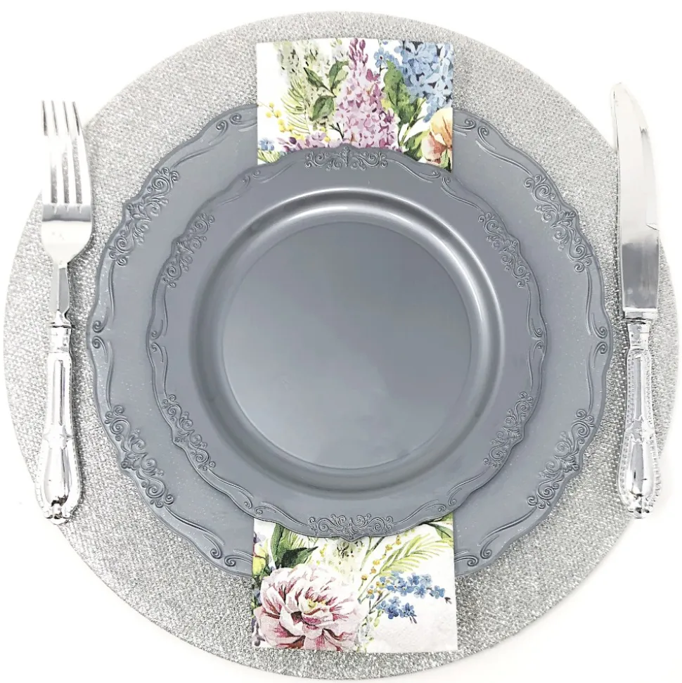 40 ASSIETTES RÉUTILISABLES CASUAL 19-26CM ARGENT