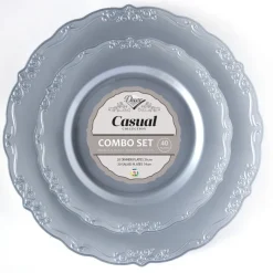 40 ASSIETTES RÉUTILISABLES CASUAL 19-26CM ARGENT