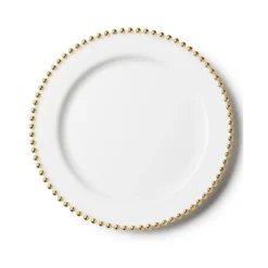 10 ASSIETTES RÉUTILISABLES PERLES DORÉES 26CM