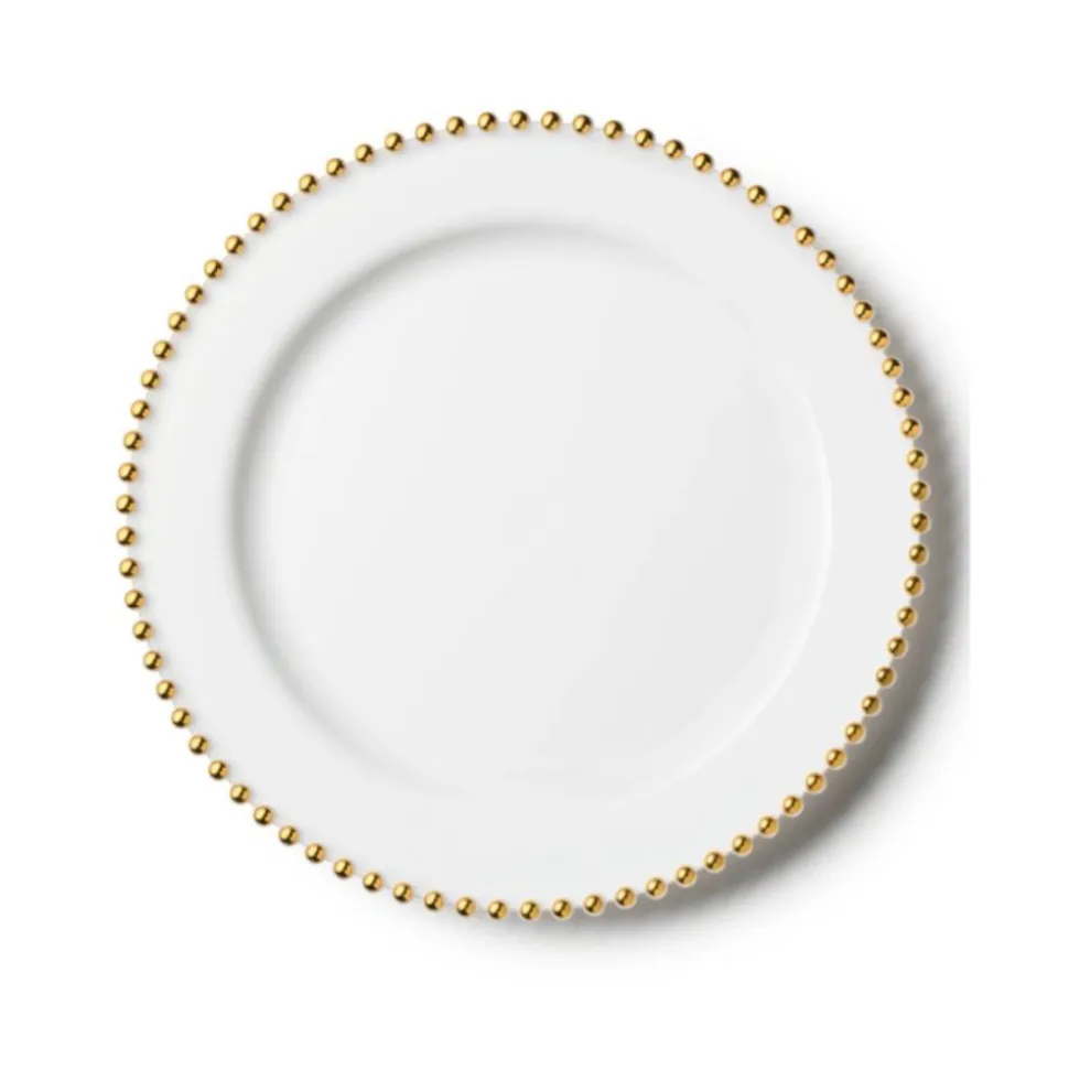 10 ASSIETTES RÉUTILISABLES PERLES DORÉES 26CM