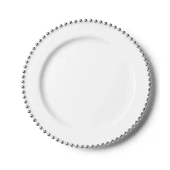 10 ASSIETTES RÉUTILISABLES PERLES ARGENTÉES 26CM