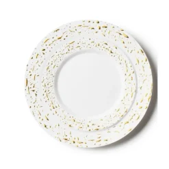 32 ASSIETTES RÉUTILISABLES PÉPITES OR FOND BLANC