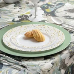 32 ASSIETTES RÉUTILISABLES PÉPITES OR FOND BLANC