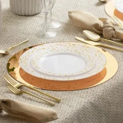 32 ASSIETTES RÉUTILISABLES PÉPITES OR FOND BLANC