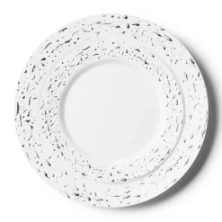 32 ASSIETTES RÉUTILISABLES PÉPITES ARGENT FOND BLANC
