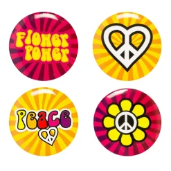 4 BADGES PIN'S MÉTAL ROND HIPPIE FLOWER POWER Ø3CM