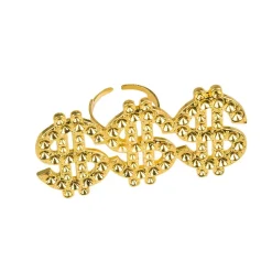 BAGUE ALLIAGE ZINC TRIPLE DOLLAR AMÉRICAIN OR