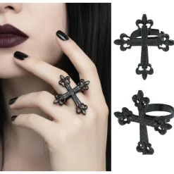 BAGUE CROIX GOTHIQUE MÉTAL 4CM NOIR FEMME