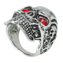 BAGUE MÉTAL CRÂNE YEUX ROUGES ADULTE