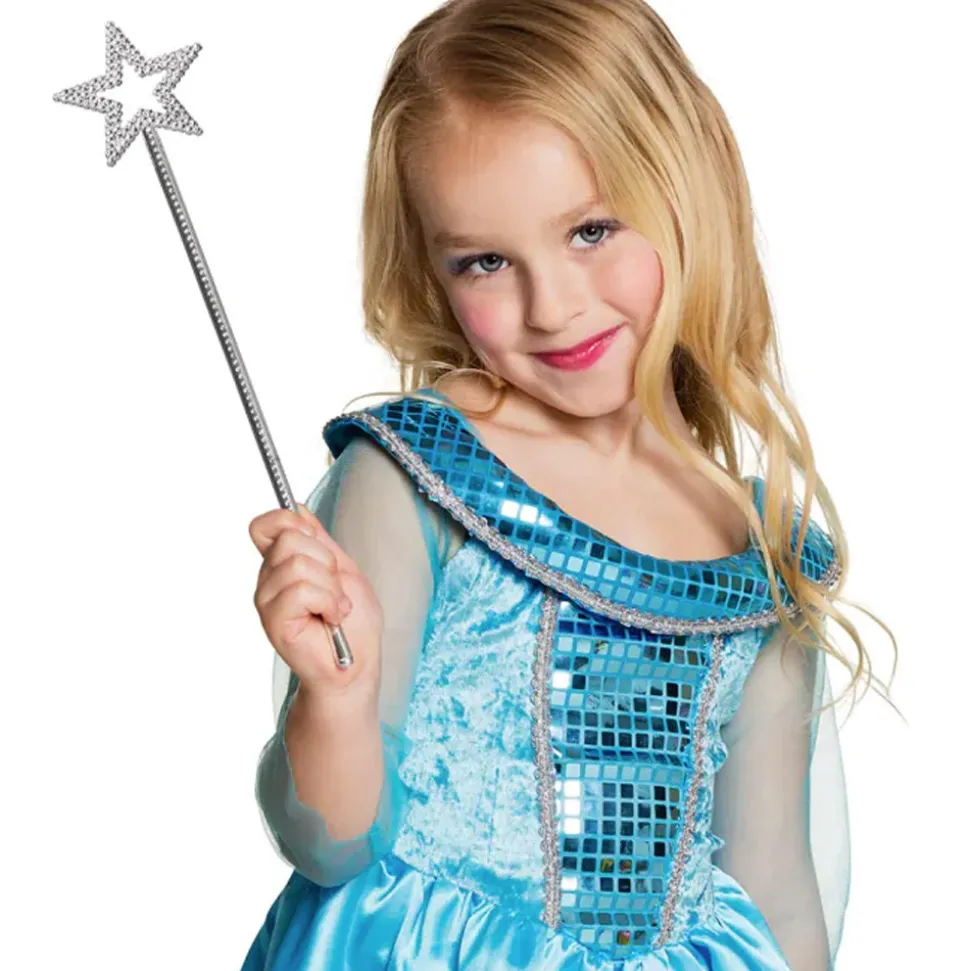 BAGUETTE MAGIQUE ÉTOILE STRASS FÉE 35CM ARGENT