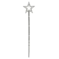 BAGUETTE MAGIQUE ÉTOILE STRASS FÉE 35CM ARGENT