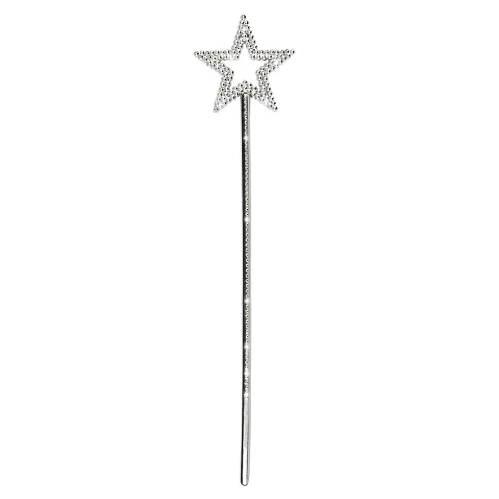 BAGUETTE MAGIQUE ÉTOILE STRASS FÉE 35CM ARGENT