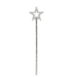 BAGUETTE MAGIQUE ÉTOILE STRASS FÉE 35CM ARGENT