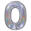 BALLON ALU CHIFFRE 0 102CM ARGENT HOLOGRAPHIQUE