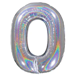 BALLON ALU CHIFFRE 0 102CM ARGENT HOLOGRAPHIQUE