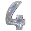 BALLON ALU CHIFFRE 4 102CM ARGENT HOLOGRAPHIQUE