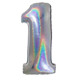 BALLON ALU CHIFFRE 1 102CM ARGENT HOLOGRAPHIQUE