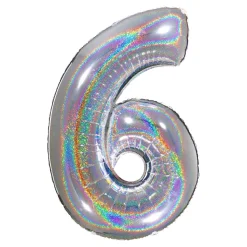 BALLON ALU CHIFFRE 6 102CM ARGENT HOLOGRAPHIQUE