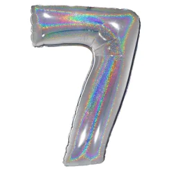 BALLON ALU CHIFFRE 7 102CM ARGENT HOLOGRAPHIQUE