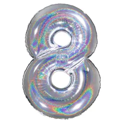 BALLON ALU CHIFFRE 8 102CM ARGENT HOLOGRAPHIQUE