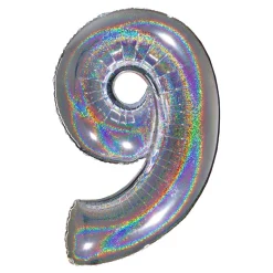 BALLON ALU CHIFFRE 9 102CM ARGENT HOLOGRAPHIQUE