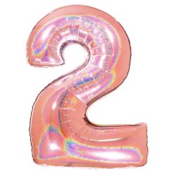BALLON ALU CHIFFRE 2 102CM OR ROSE HOLOGRAPHIQUE