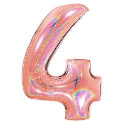 BALLON ALU CHIFFRE 4 102CM OR ROSE HOLOGRAPHIQUE