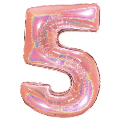 BALLON ALU CHIFFRE 5 102CM OR ROSE HOLOGRAPHIQUE