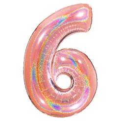 BALLON ALU CHIFFRE 6 102CM OR ROSE HOLOGRAPHIQUE