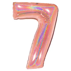 BALLON ALU CHIFFRE 7 102CM OR ROSE HOLOGRAPHIQUE