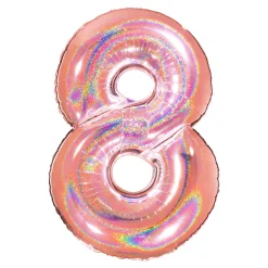 BALLON ALU CHIFFRE 8 102CM OR ROSE HOLOGRAPHIQUE
