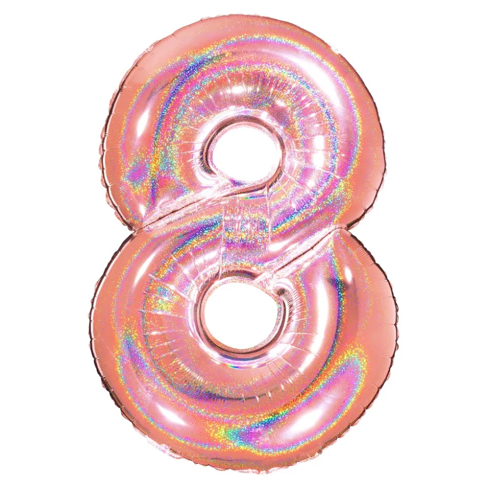 BALLON ALU CHIFFRE 8 102CM OR ROSE HOLOGRAPHIQUE
