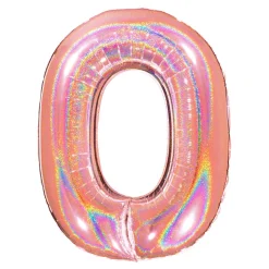 BALLON ALU CHIFFRE 0 102CM ROSE GOLD HOLOGRAPHIQUE
