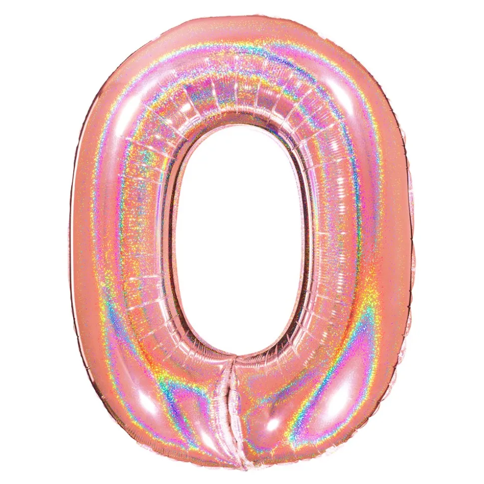 BALLON ALU CHIFFRE 0 102CM ROSE GOLD HOLOGRAPHIQUE