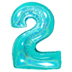 BALLON ALU CHIFFRE 2 102CM TURQUOISE HOLOGRAPHIQUE