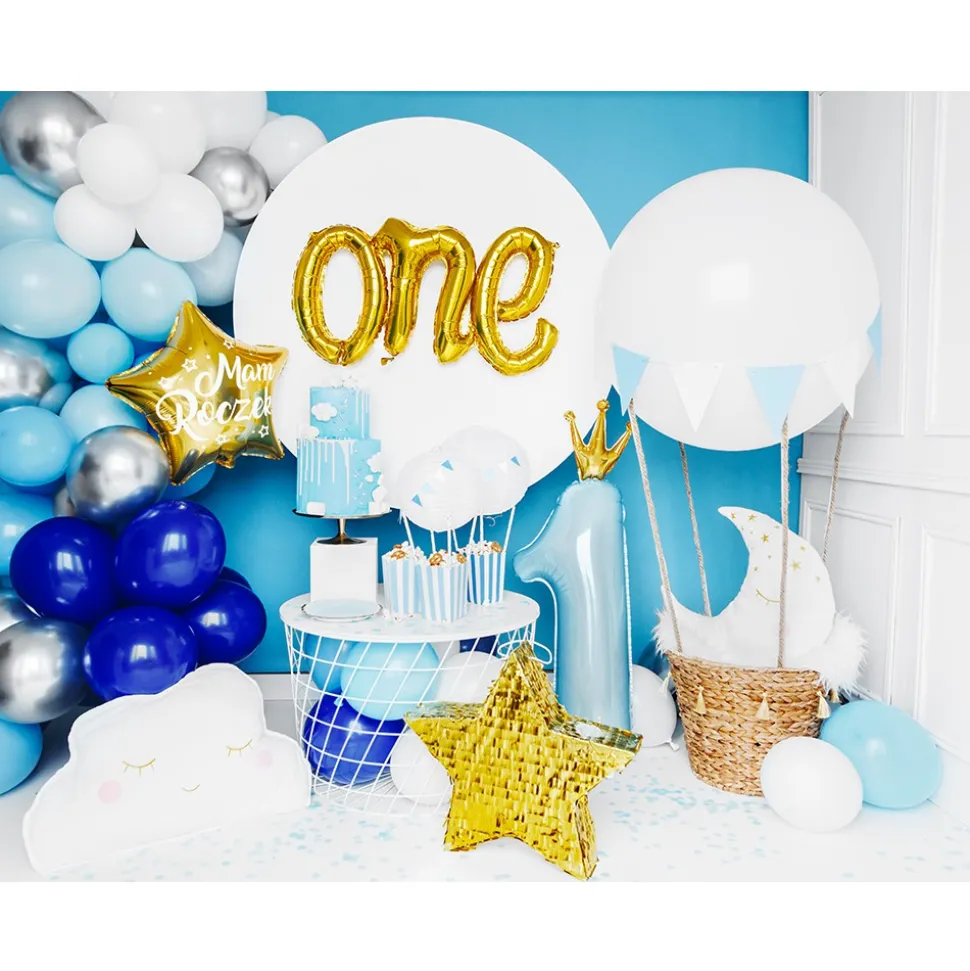 BALLON ALU CHIFFRE 1 COURONNE 30X90CM BLEU CIEL