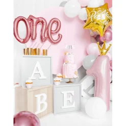 BALLON ALU CHIFFRE 1 COURONNE 30X90CM ROSE CLAIR