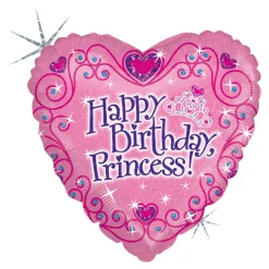 BALLON ALU COEUR ROSE TIARE BIRTHDAY PRINCESS 46CM