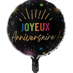 BALLON ALUMINIUM ANNIVERSAIRE MULTI 45CM NOIR