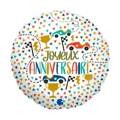 BALLON ALUMINIUM ANNIVERSAIRE COURSE VOITURE 46CM