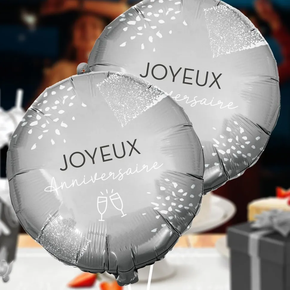 BALLON ALUMINIUM ANNIVERSAIRE 35CM ARGENT